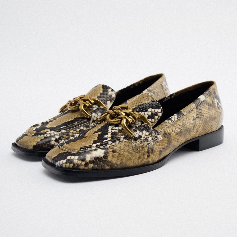 ZARA ANIMAL PRINT LEATHER LOAFERS